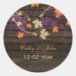 Pegatina Redonda Barnwood Plum rutio caída pegatinas de boda