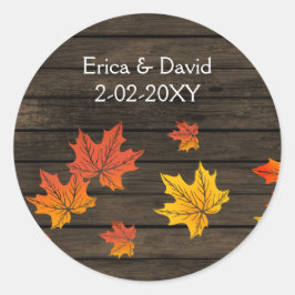 Pegatina Redonda Barnwood Rustic Fall Wedding favorece a los pegati