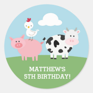 Pegatina Redonda Barnyard Birthday Bash/Fiesta