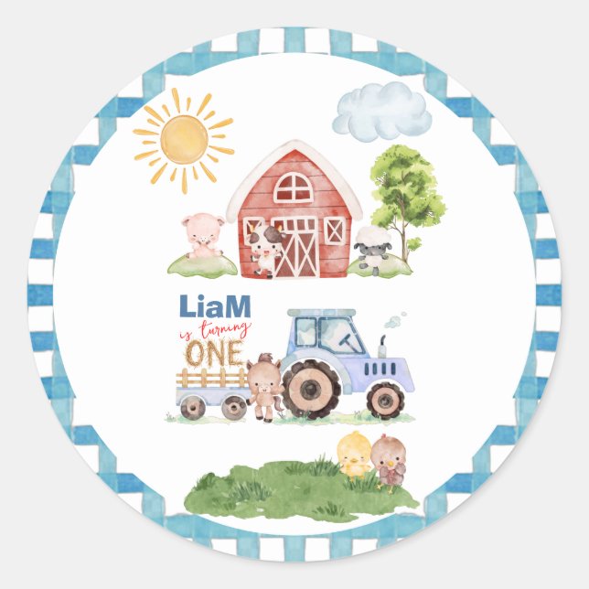 Pegatina Redonda Barnyard Fun 1st Birthday (Anverso)