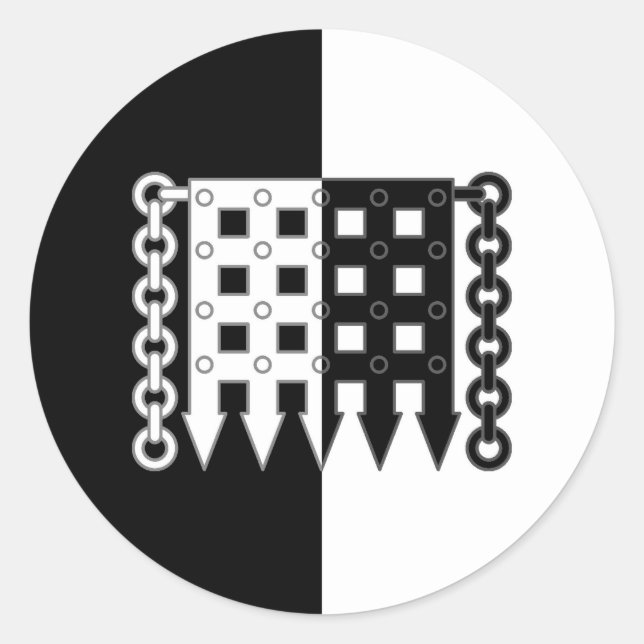 Pegatina Redonda Baronía de Leones Puerta de la Población Insignia  (Anverso)