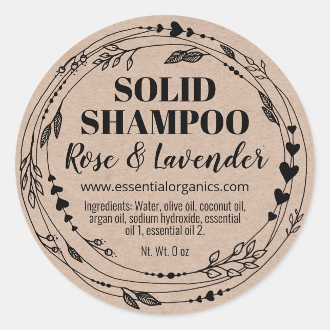Pegatina Redonda Barra de champú sólida hecha a mano de hoja natura (Anverso)