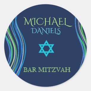 Pegatina Redonda Barra mantón azul y verde de Mitzvah de rezo