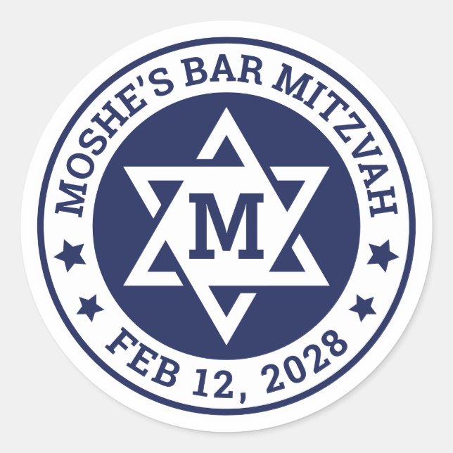Pegatina Redonda Barra mitzvah Estrella de David azul cualquier mon (Anverso)