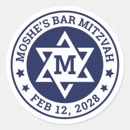 Pegatina Redonda Barra mitzvah Estrella de David azul cualquier mon