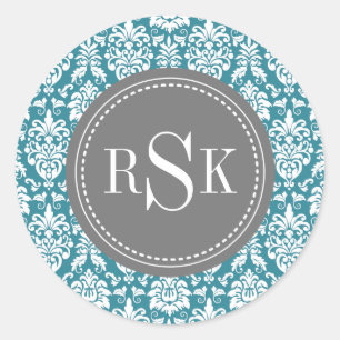 Pegatina Redonda Barraca Verde azulada de monograma elegante