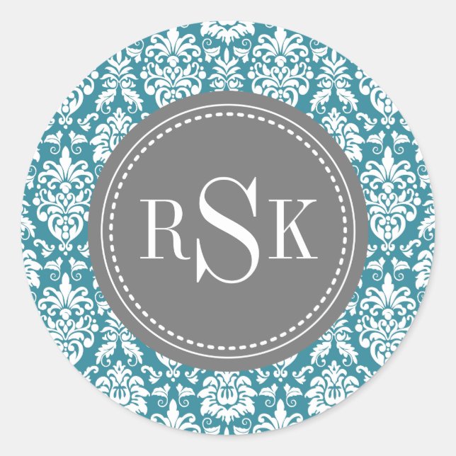 Pegatina Redonda Barraca Verde azulada de monograma elegante (Anverso)