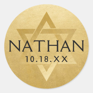 Pegatina Redonda Barras de Oro Bar Mitzvah Bat Mitzvah Estrella de 