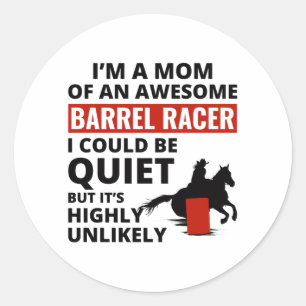 Pegatina Redonda Barrel Racer Rodeo Carreras Caballo montando mamá
