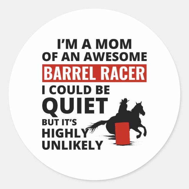 Pegatina Redonda Barrel Racer Rodeo Carreras Caballo montando mamá (Anverso)