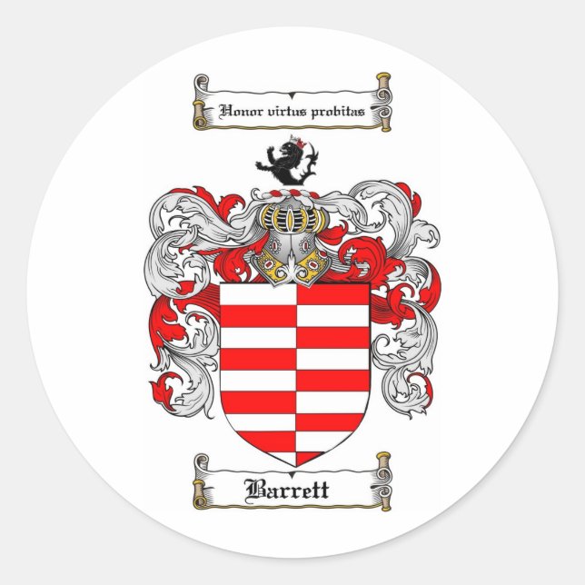 PEGATINA REDONDA BARRETT FAMILIAR CREST - BARRETT REAT OF ARMS (Anverso)