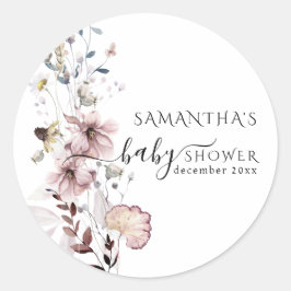Pegatina Redonda Barrio de flores silvestres mínimo Baby Shower mod
