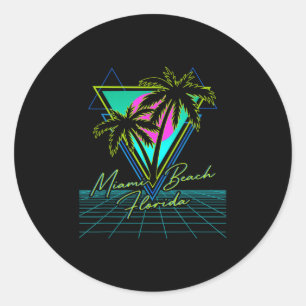 Pegatina Redonda Barrio de vaporwave de Miami Beach Florida Retro 8