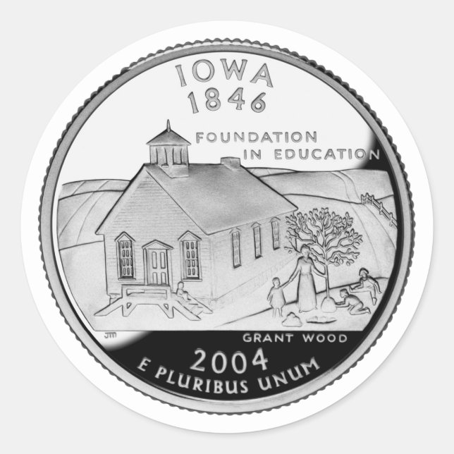 Pegatina Redonda Barrio Estatal de Iowa Faux del lado inverso (Anverso)