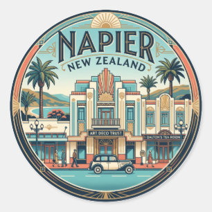 Pegatina Redonda Barrio Histórico Art Déco de Napier Nueva Zelanda