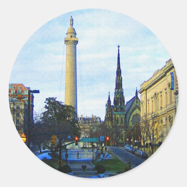 Pegatina Redonda Barrio histórico del Monumento de Washington (Anverso)