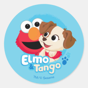 Pegatina Redonda Barrio Sésamo   Insignia Elmo y Tango
