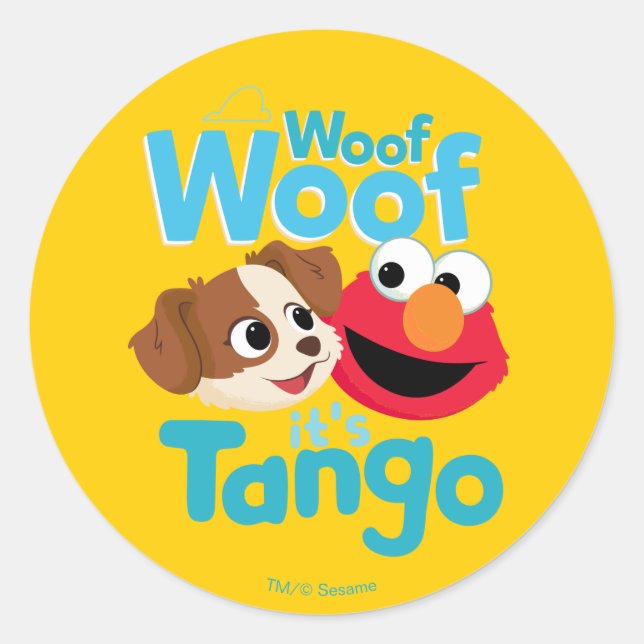 Pegatina Redonda Barrio Sésamo | Woof Woof It's Tango & Elmo (Anverso)