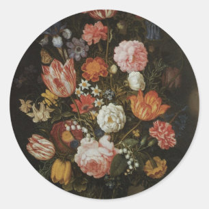 Pegatina Redonda Barroco Antiguo, Florero de Bosschaert, el Viejo