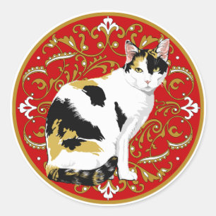 Pegatina Redonda Barroco de gato calico