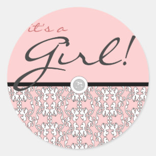 Pegatina Redonda Barroco en rosa Es un Chica
