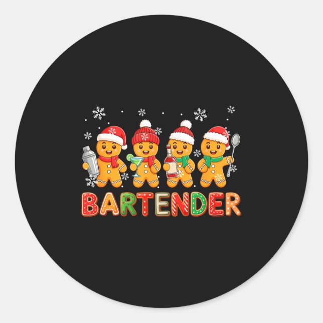 Pegatina Redonda Bartender Job Group Santa Gingerbreads Xmas Cookie (Anverso)
