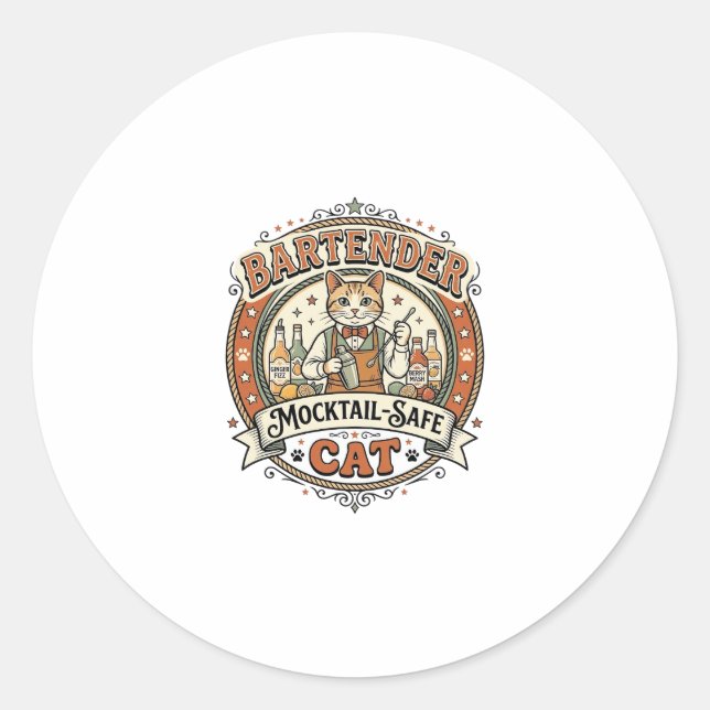 Pegatina Redonda Bartender Mocktail-Safe Cat Bartender Mocktail-Saf (Anverso)