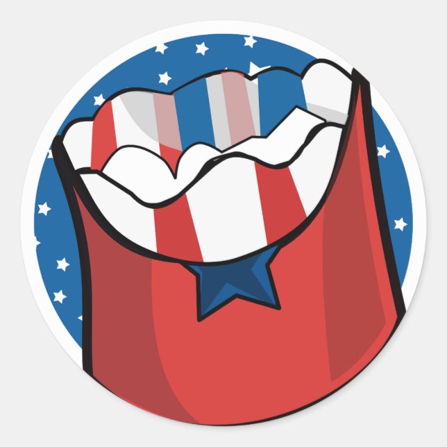 Pegatina Redonda Base azul con estrellas blancas y bolsa de comida  (Anverso)