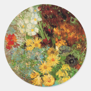 Pegatina Redonda Base con daisies y anémonas de Vincent van Gogh