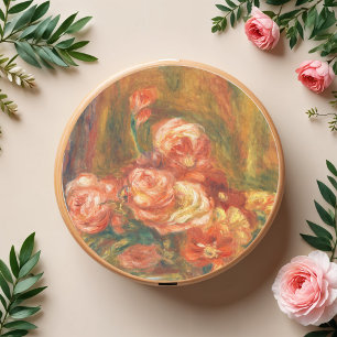 Pegatina Redonda Base de Rosas de Auguste Renoir Art