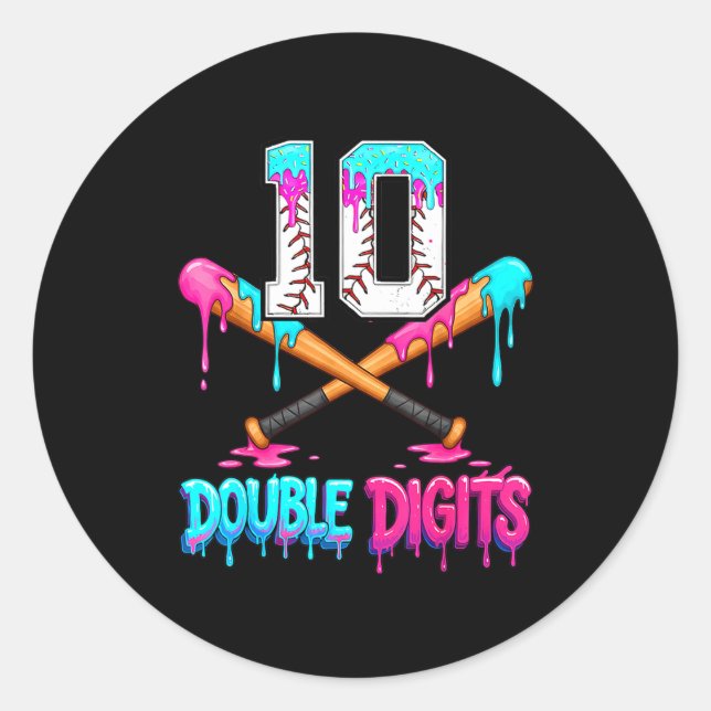 Pegatina Redonda Baseball 10 Year Old Ice Cream Drip 10th Bday Doub (Anverso)