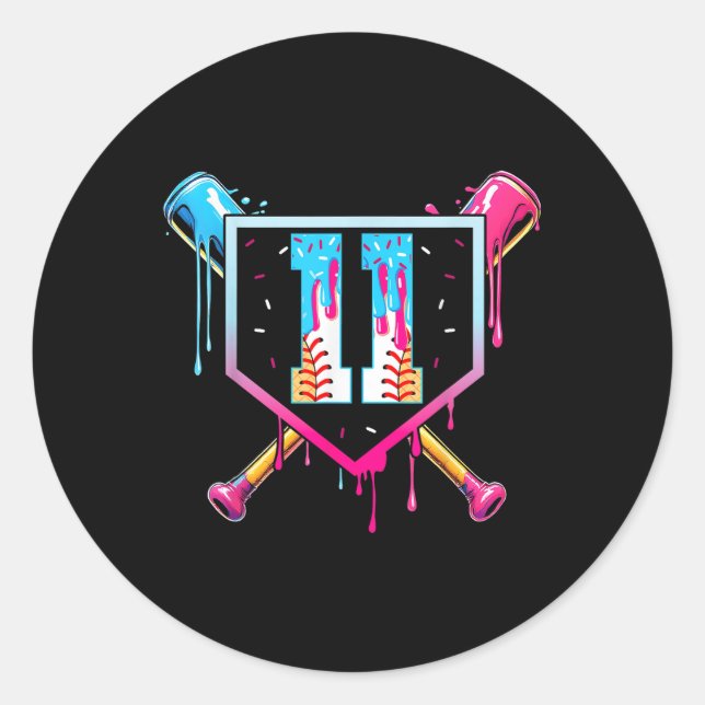 Pegatina Redonda Baseball 11 Year Old Ice Cream Drip 11th Birthday  (Anverso)