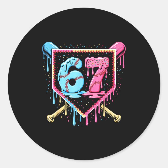 Pegatina Redonda Baseball 67 Ice Cream Drip Funny Six Seven Meme Bo (Anverso)