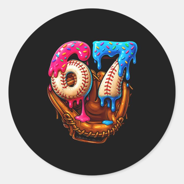 Pegatina Redonda Baseball 67 Six Seven Funny 6 7 Meme Gen Alpha Mem (Anverso)