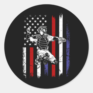 Pegatina Redonda Baseball Bandera Americana Patriótico Receptor 4 D