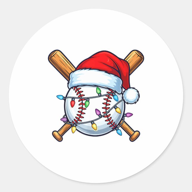 Pegatina Redonda Baseball Christmas Lights Santa Christmas Baseball (Anverso)