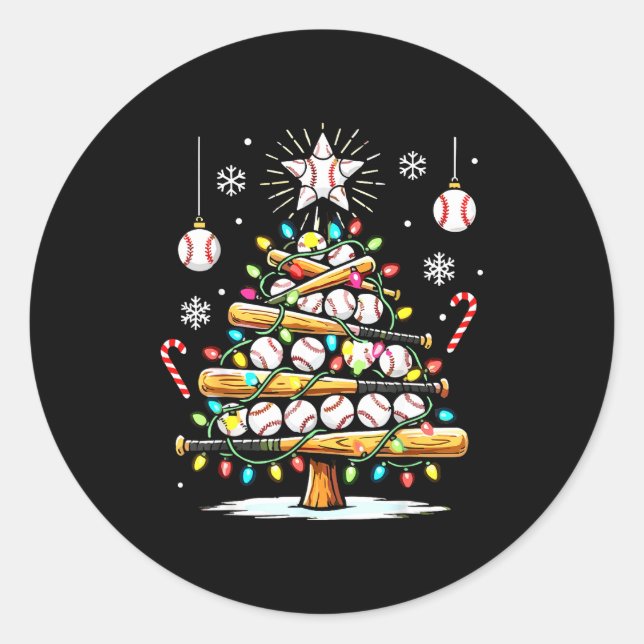 Pegatina Redonda Baseball Christmas Tree Lights  (Anverso)