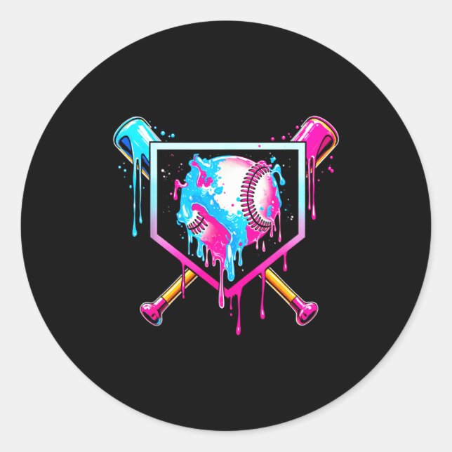 Pegatina Redonda Baseball Drip Funny Ice Cream Dripng Matching Fami (Anverso)