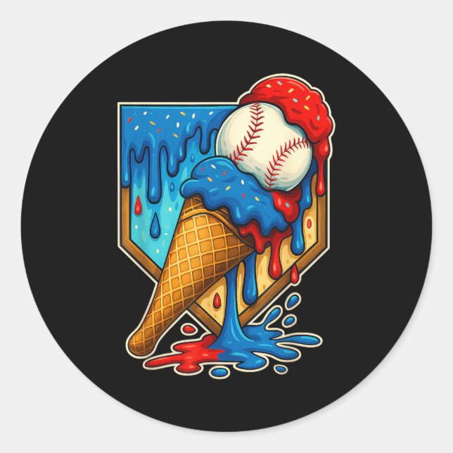 Pegatina Redonda Baseball Drip Ice Cream 6 7 Number 67 Six Seven Me (Anverso)
