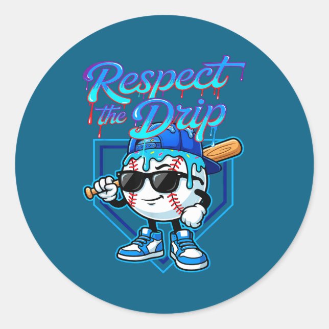 Pegatina Redonda Baseball Drip Ice Cream Respect The Drip Home Plat (Anverso)