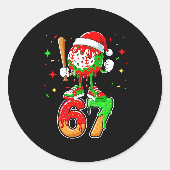 Pegatina Redonda Baseball Drip Number 67 Meme Ice Cream Dripng Chri (Anverso)