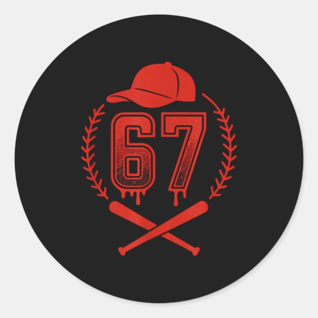 Pegatina Redonda Baseball Drip Number 67 Player Or 67th Birthday  (Anverso)