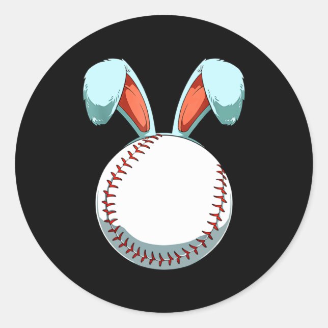 Pegatina Redonda Baseball Easter Day Bunny Ears Rabbit Baseball Fa  (Anverso)