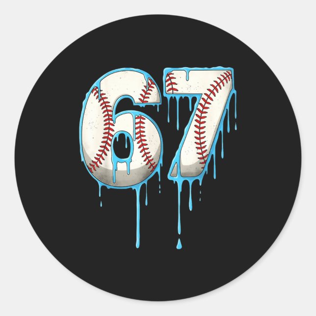 Pegatina Redonda Baseball Ice Cream Drip 67 Six Seven Meme Number 6 (Anverso)