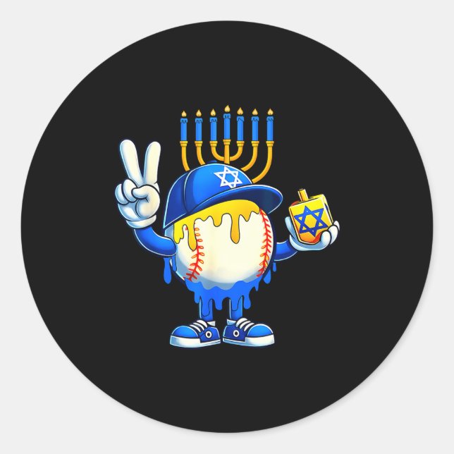 Pegatina Redonda Baseball Ice Cream Drip Dreidel Happy Hanukkah Boy (Anverso)