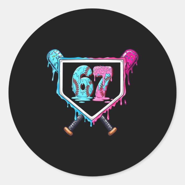 Pegatina Redonda Baseball Ice Cream Drip Number 67 Player 67th Birt (Anverso)