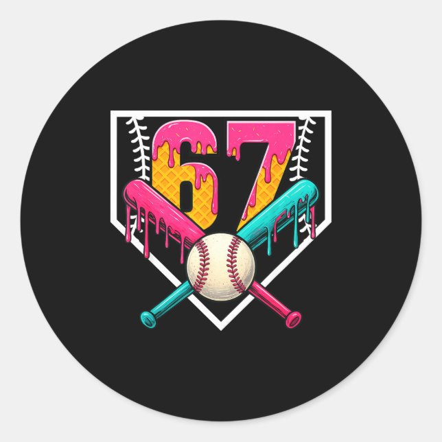 Pegatina Redonda Baseball Ice Cream Drip Number 67 Player 67th Birt (Anverso)