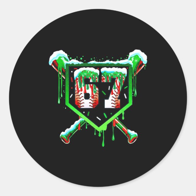 Pegatina Redonda Baseball Ice Cream Drip Number 67 Six Seven Meme C (Anverso)