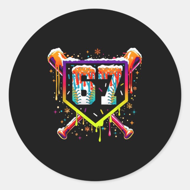 Pegatina Redonda Baseball Ice Cream Drip Number 67 Six Seven Meme C (Anverso)