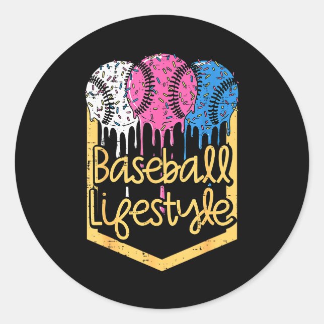Pegatina Redonda Baseball Lifestyle Ball Sprinkles Drip Boys Kids M (Anverso)
